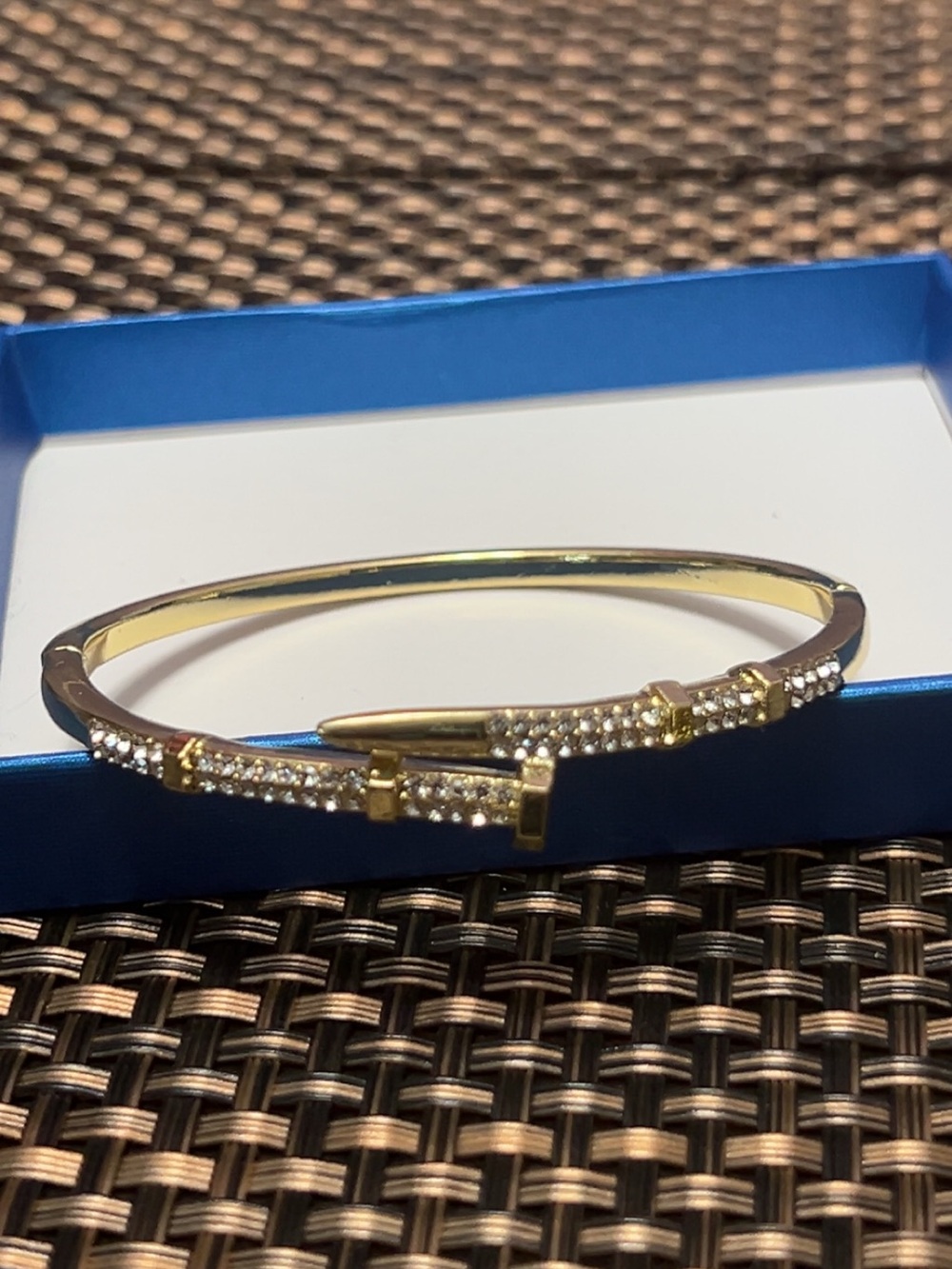 Gold Tone Pave Crystal Buckle Bangle Bracelet - Women's Jewelry